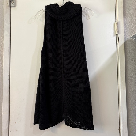 Pure Handknit Long Line Crocheted Vest Sweater Cover Up Black Lagenlook Baggy - Picture 4 of 7